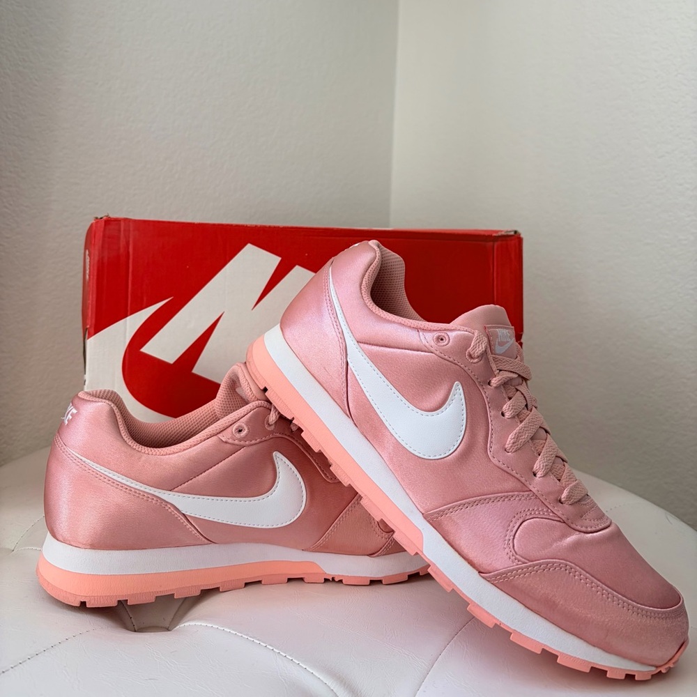 Nike Mid Runner 2 Satin Sneakers in Coral Stardust/ White